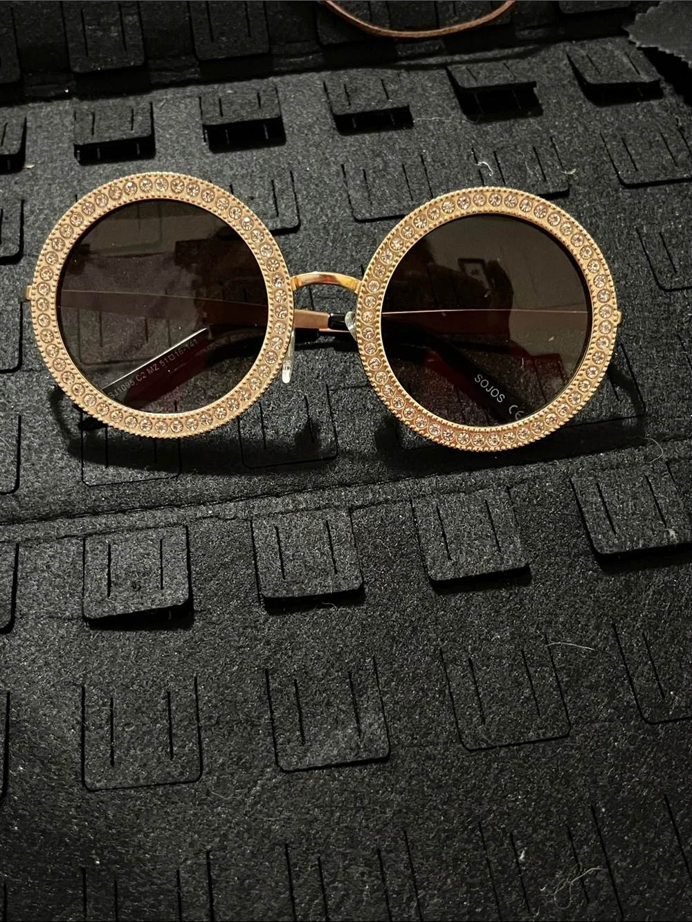 Round Gold Crystal-Embellished Sunglasses for Women